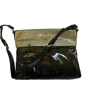 Prada Vintage Vernice Folders Brown Ombre Patent FLAWED Handbag Made In Italy